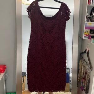 Ambiance Burgundy Off the Shoulder Lace Dress 3X